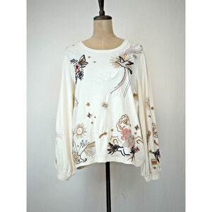 NWT Johnny Was Ivory Embroidered Long Sleeve Top LARGE #1-0158